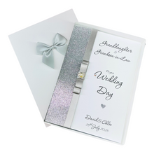 Load image into Gallery viewer, Granddaughter & Grandson-in-Law Wedding Day Card - Bride & Groom Luxury Greeting Personalised Bow - 18 Colours