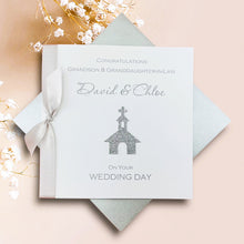 Load image into Gallery viewer, Grandson & Granddaughter-in-Law Wedding Day Card - Luxury Greeting Card Personalised - Glitter Church