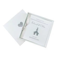 Load image into Gallery viewer, Grandson & Granddaughter-in-Law Wedding Day Card - Luxury Greeting Card Personalised - Glitter Church