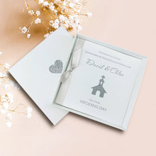 Load image into Gallery viewer, Grandson & Granddaughter-in-Law Wedding Day Card - Luxury Greeting Card Personalised - Glitter Church