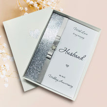 Load image into Gallery viewer, Husband Wedding Anniversary Card - Personalised  -14 Colour Coice - Luxury Bow