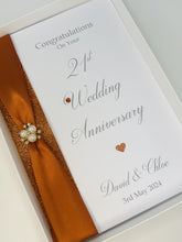 Load image into Gallery viewer, 21st Wedding Anniversary Card - Brass 21 Year Twenty First Anniversary Luxury Greeting Card, Personalised