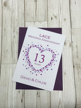 Load image into Gallery viewer, 13th Wedding Anniversary Card - Lace 13 Year Thirteenth Anniversary Luxury Greeting Card, Personalised  - Love Heart