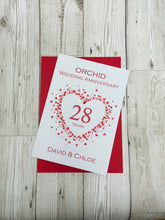 Load image into Gallery viewer, 28th Wedding Anniversary Card - Orchid 28 Year Twenty Eighth Anniversary Luxury Greeting Card, Personalised - Love Heart