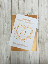 Load image into Gallery viewer, 21st Wedding Anniversary Card - Brass 21 Year Twenty First Anniversary Luxury Greeting Card, Personalised - Love Heart