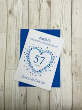 Load image into Gallery viewer, 57th Wedding Anniversary Card - Night 57 Year Fifty Seventh Anniversary Luxury Greeting Personalised - Love Heart