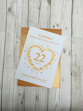 Load image into Gallery viewer, 22nd Wedding Anniversary Card - Copper 22 Year Twenty Second Anniversary Luxury Greeting Card, Personalised - Love Heart