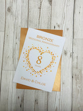 Load image into Gallery viewer, 8th Anniversary Card - Bronze 8 Year Eight Wedding Anniversary Luxury Greeting Card Personalised - Love Heart