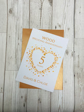 Load image into Gallery viewer, 5th Anniversary Card - Wood 5 Year Fifth Wedding Anniversary Luxury Greeting Card Personalised - Love Heart