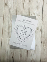 Load image into Gallery viewer, 25th Wedding Anniversary Card - Silver 25 Year Twenty Fifth Anniversary Luxury Greeting Card, Personalised - Love Heart