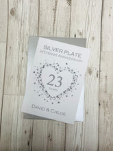 Load image into Gallery viewer, 23rd Wedding Anniversary Card - Silver Plate 23 Year Twenty Third Anniversary Luxury Greeting Card, Personalised - Love Heart