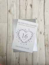 Load image into Gallery viewer, 16th Wedding Anniversary Card - Silver Holloware 16 Year Sixteenth Anniversary Luxury Greeting Card - Love Heart