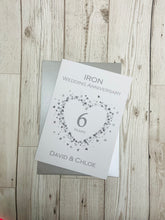 Load image into Gallery viewer, 6th Anniversary Card - Iron 6 Year Sixth Wedding Anniversary Luxury Greeting Card, Personalised - Love Heart