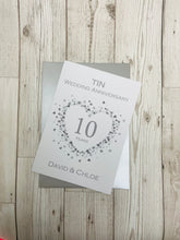 Load image into Gallery viewer, 10th Wedding Anniversary Card - Tin 10 Year Tenth Anniversary Luxury Greeting Card, Personalised  - Love Heart