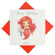 Load image into Gallery viewer, Birthday Card - Personalised Greeting Card - Red Mermaid