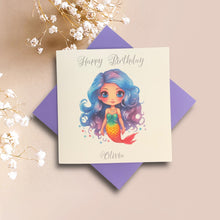 Load image into Gallery viewer, Birthday Card - Personalised Greeting Card - Rainbow Mermaid