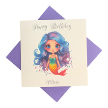Load image into Gallery viewer, Birthday Card - Personalised Greeting Card - Rainbow Mermaid