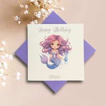 Load image into Gallery viewer, Birthday Card - Personalised Greeting Card - Purple Mermaid
