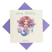 Load image into Gallery viewer, Birthday Card - Personalised Greeting Card - Purple Mermaid