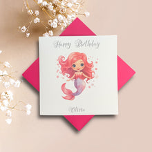 Load image into Gallery viewer, Birthday Card - Personalised Greeting Card - Pink Mermaid
