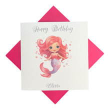 Load image into Gallery viewer, Birthday Card - Personalised Greeting Card - Pink Mermaid