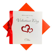 Load image into Gallery viewer, Valentine's Day Personalised Luxury Greeting Card - Glitter Love Hearts
