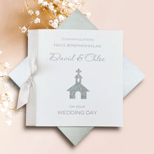 Load image into Gallery viewer, Niece & Nephew-in-Law Wedding Day Card - Luxury Greeting Card Personalised - Glitter Church