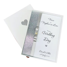 Load image into Gallery viewer, Niece & Nephew-in-Law Wedding Day Card - Bride & Groom Luxury Greeting Personalised Bow - 18 Colours