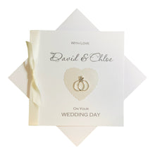 Load image into Gallery viewer, Wedding Day Card - Luxury Greeting Card Personalised - Pearl Heart Rings