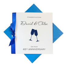 Load image into Gallery viewer, 65th Anniversary Card -Blue Sapphire 65 Year Wedding Anniversary Luxury Greeting Card Personalised - Champagne