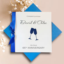 Load image into Gallery viewer, 65th Anniversary Card -Blue Sapphire 65 Year Wedding Anniversary Luxury Greeting Card Personalised - Champagne