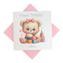 Load image into Gallery viewer, Birthday Card - Personalised Greeting Card - Pink Bricks