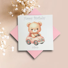Load image into Gallery viewer, Birthday Card - Personalised Greeting Card - Pink Car