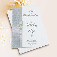 Load image into Gallery viewer, Son & Daughter-in-Law Wedding Day Card - Bride & Groom Luxury Greeting Personalised Bow - 18 Colours