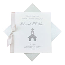Load image into Gallery viewer, Son & Daughter-in-Law Wedding Day Card - Luxury Greeting Card Personalised - Glitter Church
