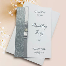 Load image into Gallery viewer, Wedding Day Card - Bride & Groom Luxury Greeting Personalised Bow - 18 Colours