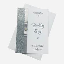 Load image into Gallery viewer, Wedding Day Card - Bride & Groom Luxury Greeting Personalised Bow - 18 Colours