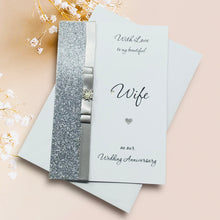 Load image into Gallery viewer, Wife Wedding Anniversary Card - Personalised -14 Colour Coice - Luxury Bow