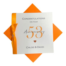 Load image into Gallery viewer, 53rd Wedding Anniversary Card - 53 Year Fifty Third Greeting Gift Wife Husband Parents Friends - 17 Colours - Ribbon Number
