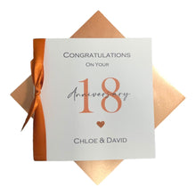 Load image into Gallery viewer, 18th Wedding Anniversary Card - Porcelain 18 Year Eighteenth Greeting Card, Gift for Wife, Husband, Parents Couple Friends - Ribbon Number
