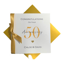 Load image into Gallery viewer, 50th Wedding Anniversary Card - Golden 50 Year Fiftieth Greeting Card Gift for Wife Husband Parents Couple Friends - Ribbon Number