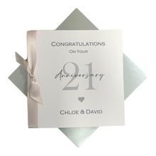 Load image into Gallery viewer, 21st Wedding Anniversary Card - Brass 21 Year Twenty First Greeting Card, Gift for Wife Husband Parents Couple - 17 Colours - Ribbon Number
