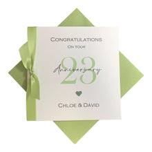 Load image into Gallery viewer, 23rd Wedding Anniversary Card - Silver Plate 23 Year Twenty Third Greeting Card, Gift Wife Husband Parents Couple Friends - Ribbon Number