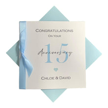 Load image into Gallery viewer, 15th Wedding Anniversary Card - Crystal 15 Year Fifteenth Anniversary Greeting Card Gift Wife Husband Couple Friends - Ribbon Number