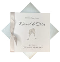 Load image into Gallery viewer, 10th Anniversary Card - Tin 10 Year Tenth Wedding Anniversary Luxury Greeting Card Personalised - Champagne