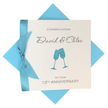 Load image into Gallery viewer, 12th Anniversary Card - Silk 12 Year Wedding Anniversary Luxury Greeting Card Personalised - Champagne