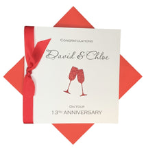 Load image into Gallery viewer, 13th Anniversary Card - Lace 13 Year Wedding Anniversary Luxury Greeting Card Personalised - Champagne