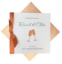Load image into Gallery viewer, 19th Anniversary Card - Bronze 19 Year Wedding Anniversary Luxury Greeting Card Personalised - Champagne