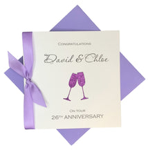 Load image into Gallery viewer, 26th Anniversary Card - Picture 26 Year Wedding Anniversary Luxury Greeting Card Personalised - Champagne