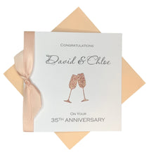 Load image into Gallery viewer, 35th Anniversary Card - Coral 35 Year Wedding Anniversary Luxury Greeting Card Personalised - Champagne